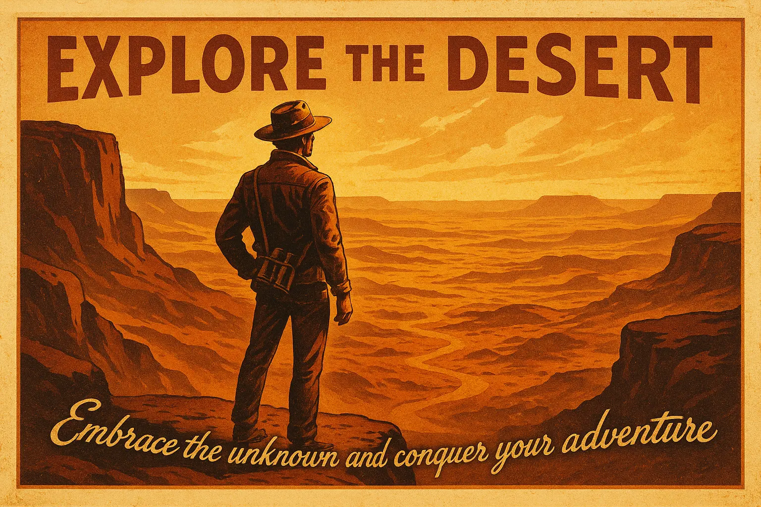 Vintage Poster template featuring mountains, lake, and retro typography