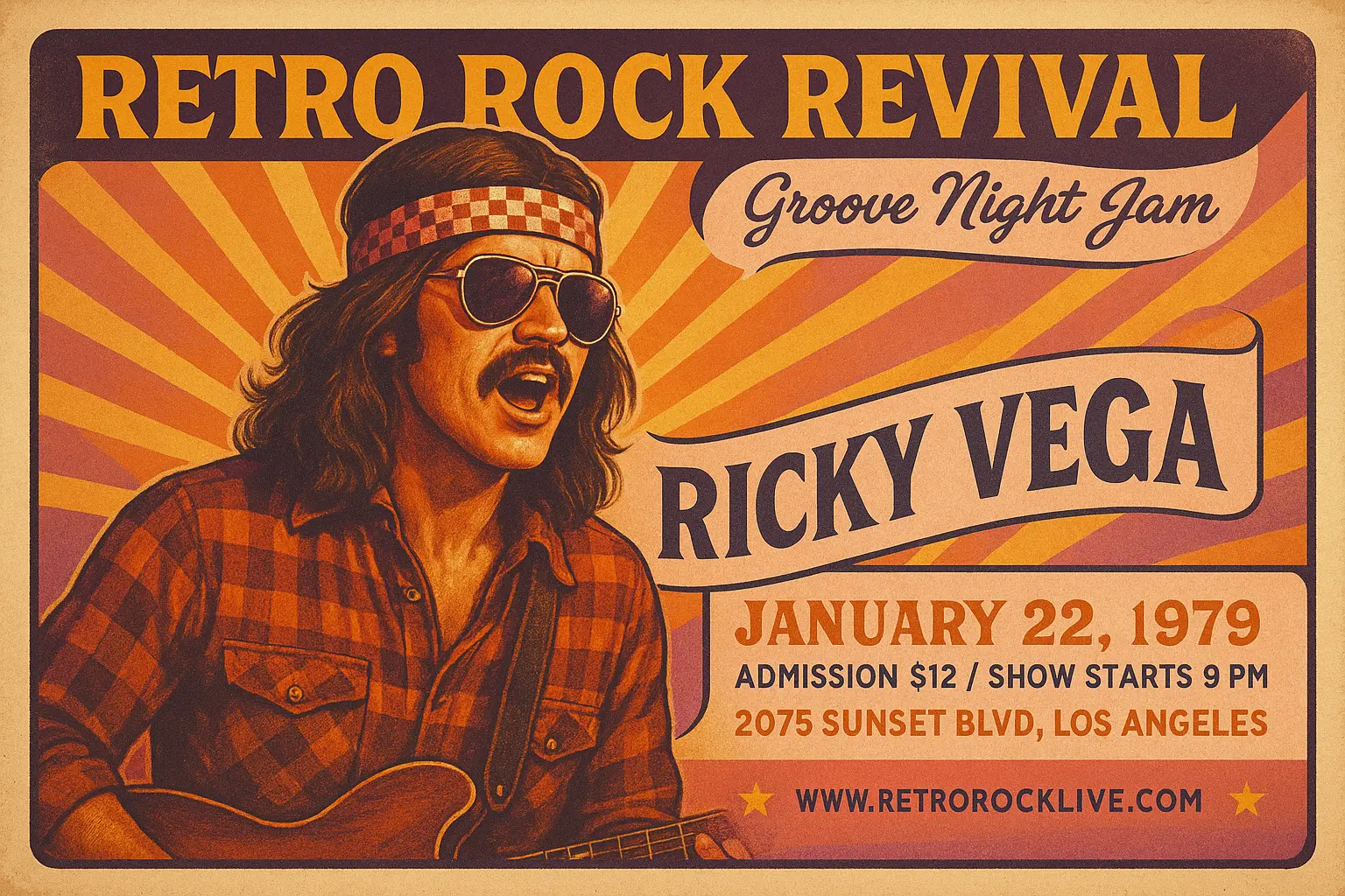 Retro music event Vintage Poster template with boombox and bold text