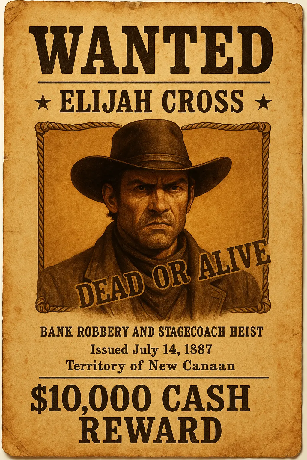 Vintage Wanted Poster template with cowboy portrait and reward