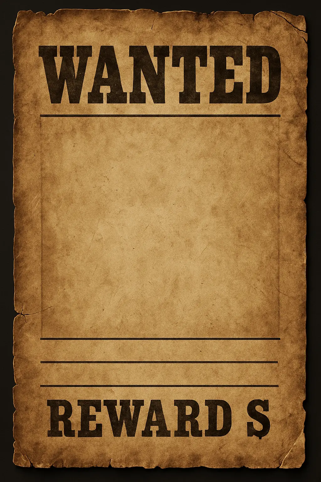 Wanted Poster template with aged background and bold 'WANTED' headline