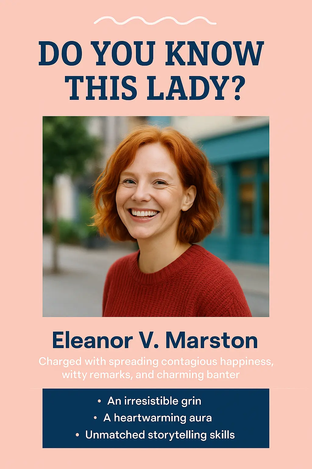 Modern Wanted Poster template with smiling woman and bold headline