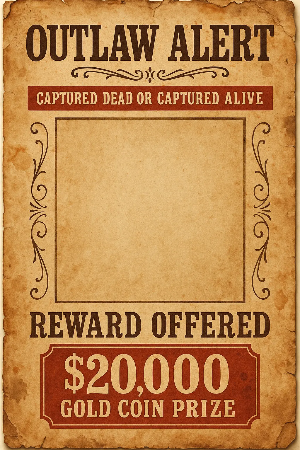 Vintage Wanted Poster template with bold reward headline