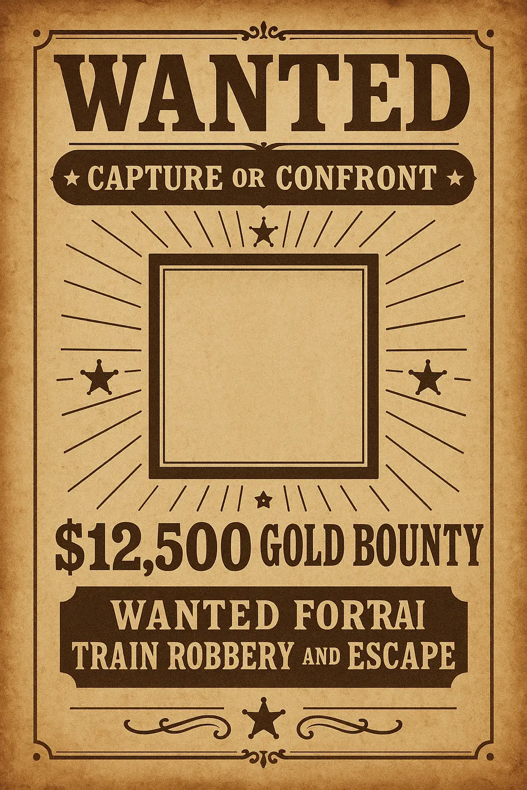 Vintage Wanted Poster template with bold text and aged paper