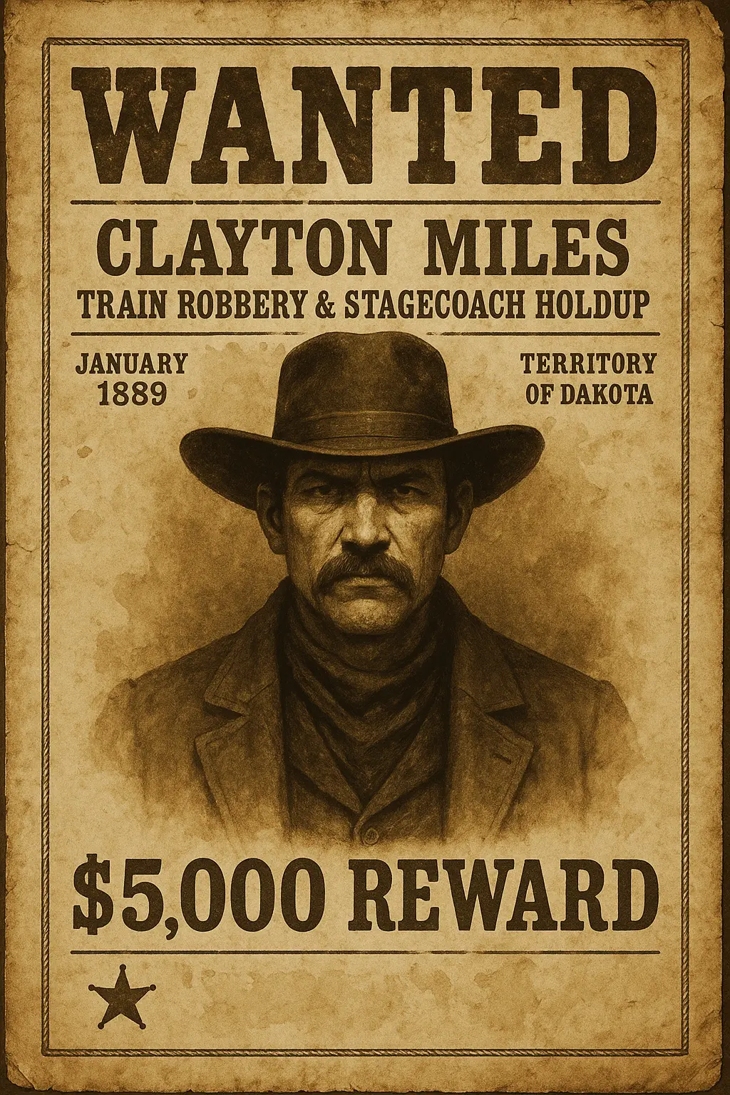 Vintage Wanted Poster template with western outlaw theme