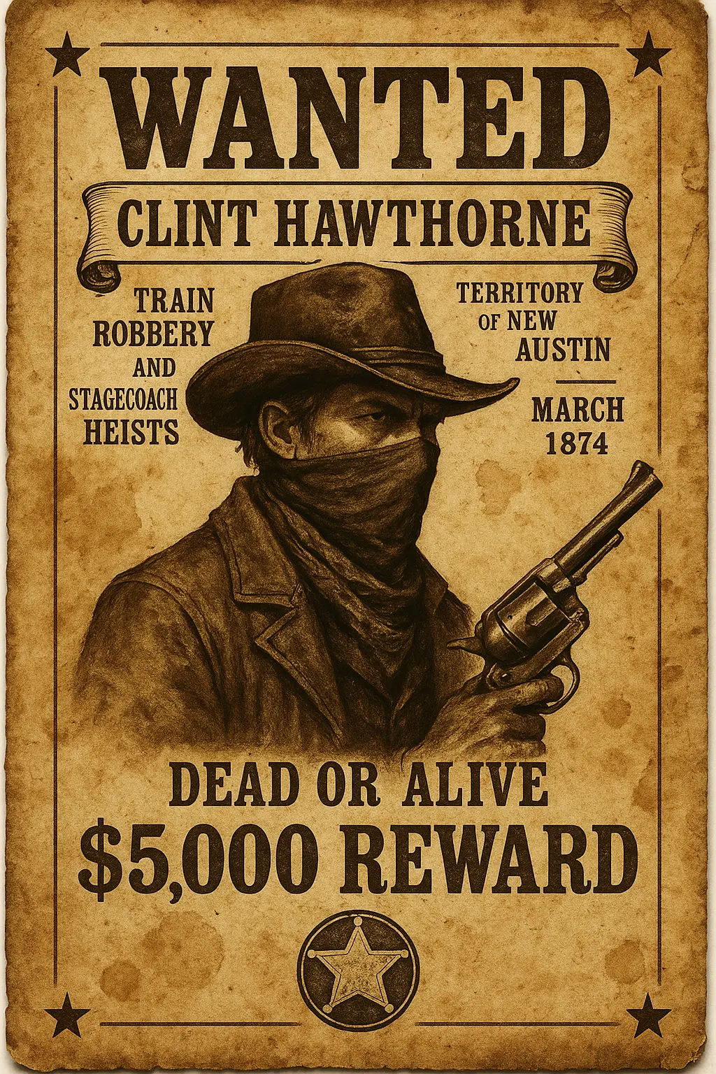 Vintage Wanted Poster template with cowboy and reward