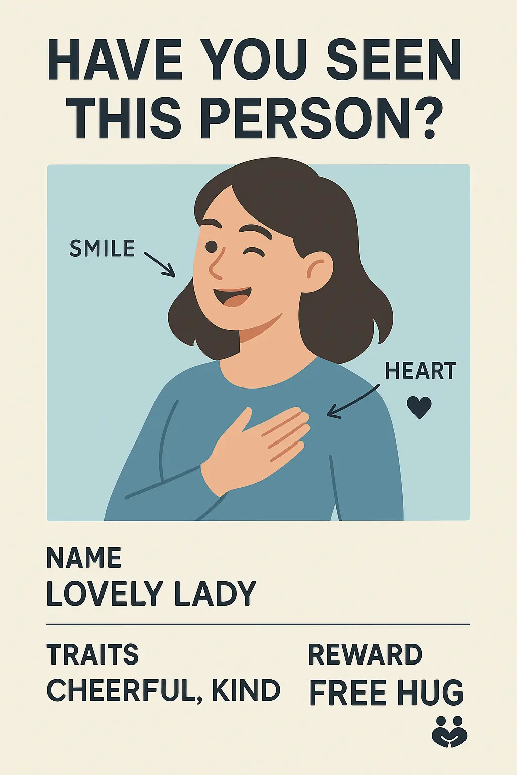 Wanted Poster template featuring a smiling person with playful text