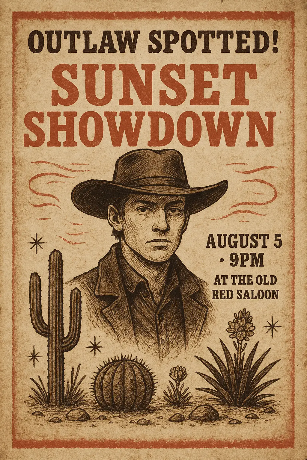 Vintage Wanted Poster template with western party theme