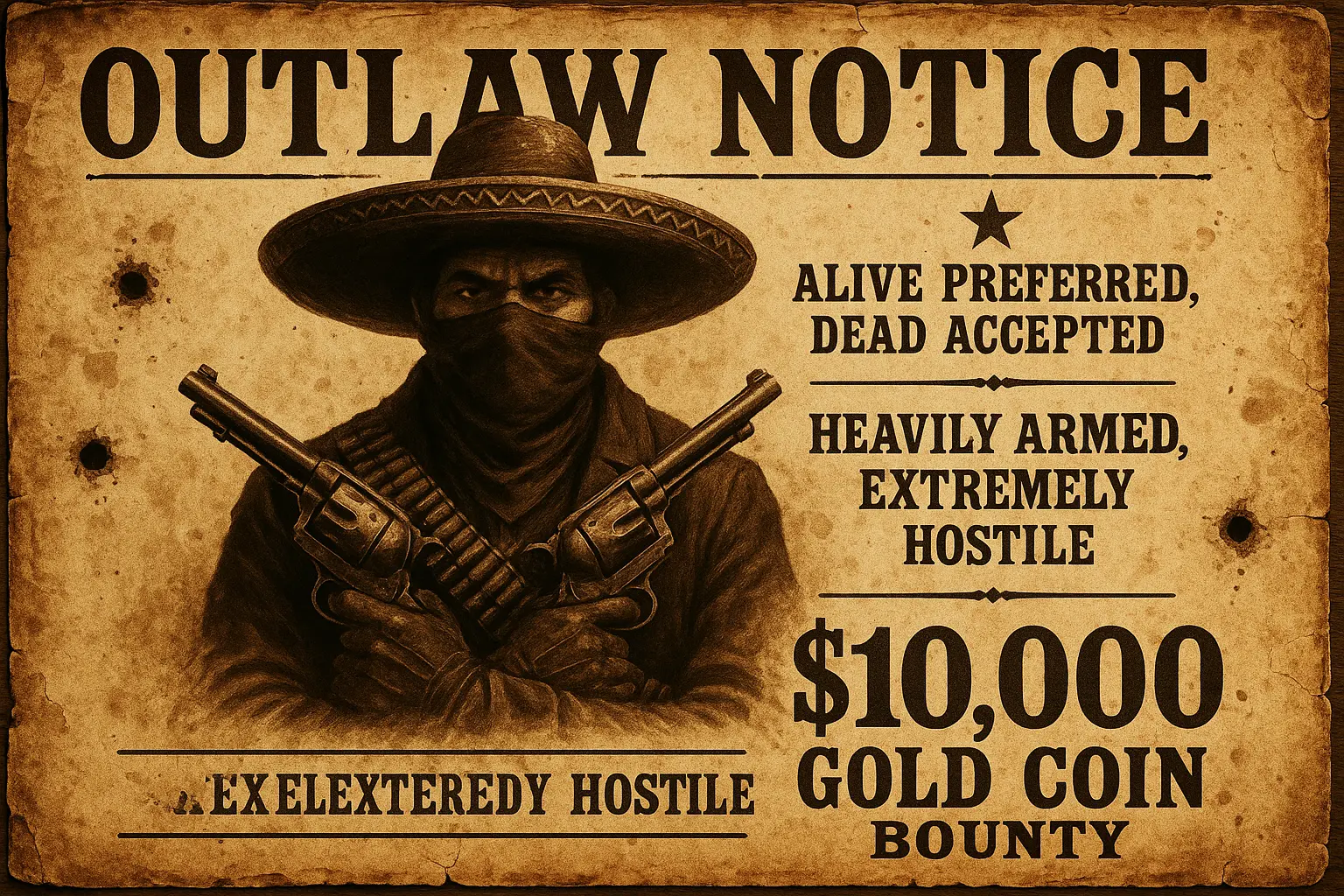 Vintage Wanted Poster template with bold reward and aged texture