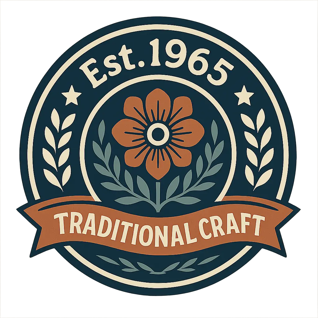 Circular Logo template with vintage style, floral motifs, and 'Est. 1965' text.