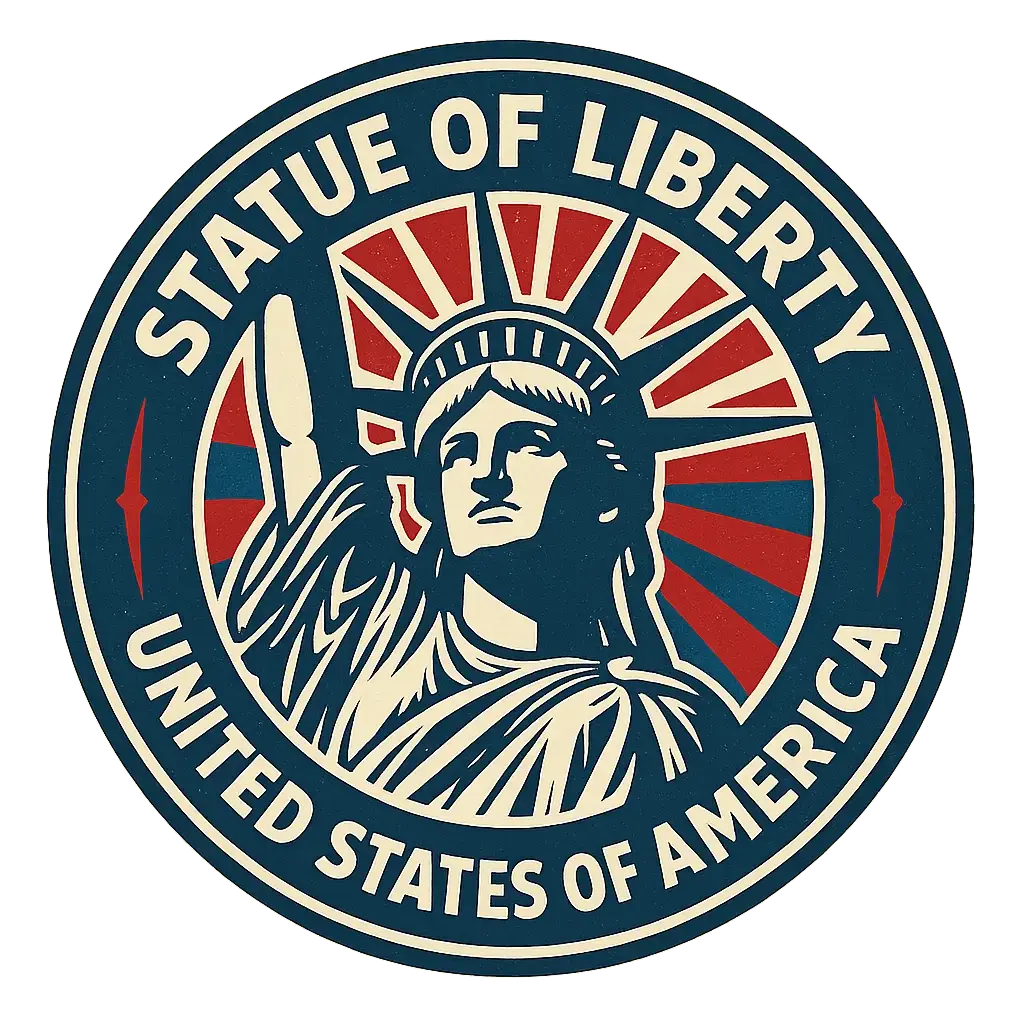 Circular Logo template with retro Statue of Liberty graphic