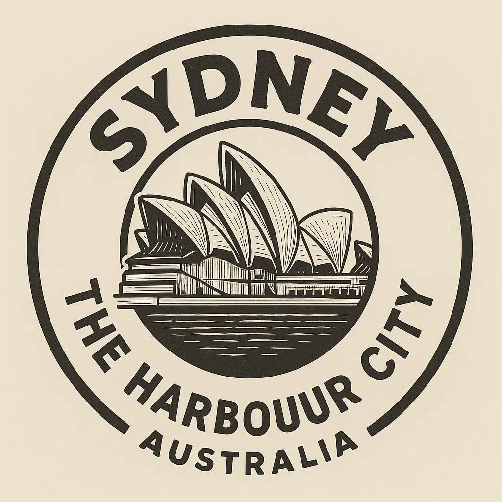 Circular Logo template with Sydney Opera House and bold 'SYDNEY' lettering