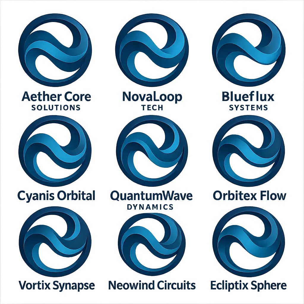 Abstract blue Circular Logo template with 3D ribbon shapes