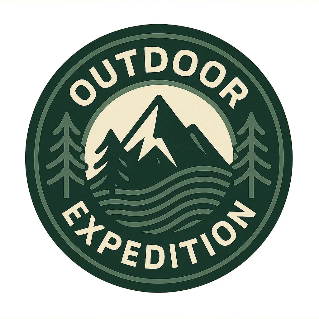 Circular Logo template with mountain and forest emblem