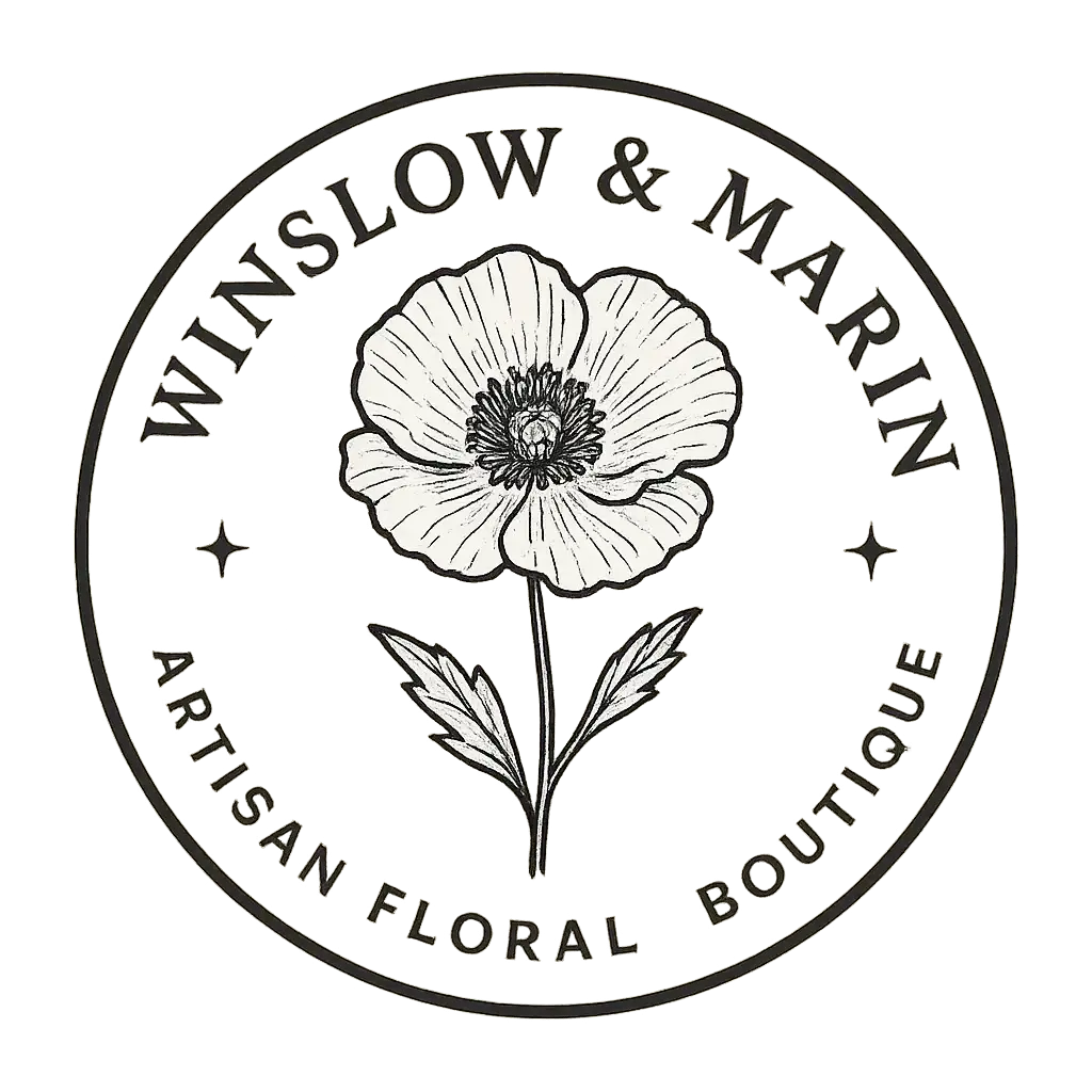 Circular Logo template with hand-drawn flower and serif text