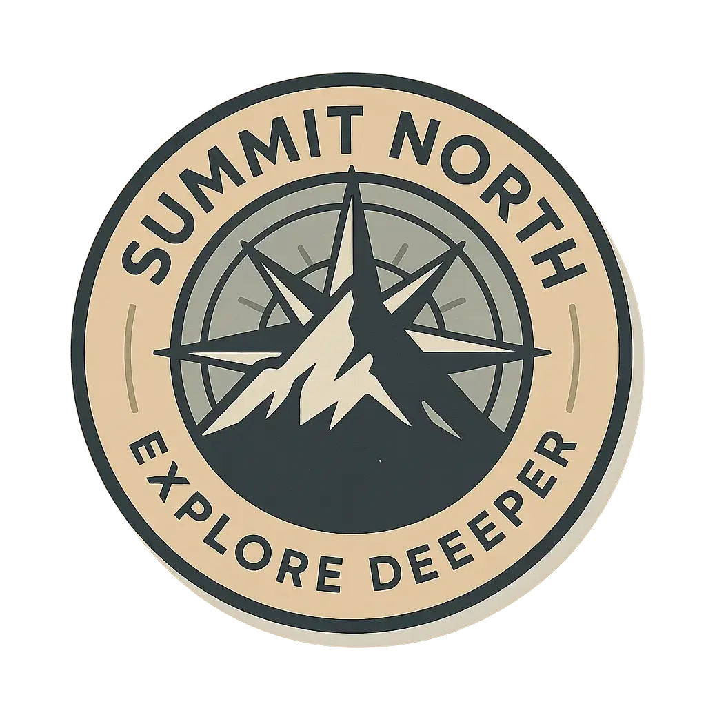 Circular Logo template with compass and mountain design
