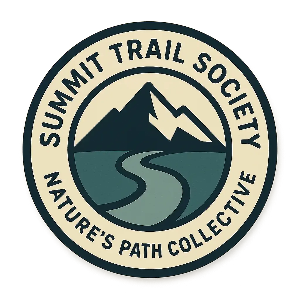Circular Logo template with abstract mountain and river motif