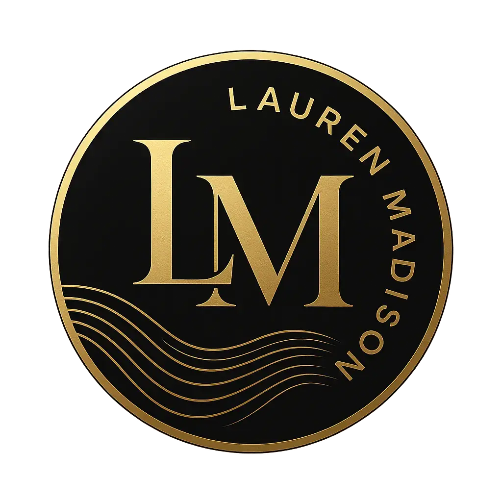 Elegant Circular Logo template with gold monogram and wave detail