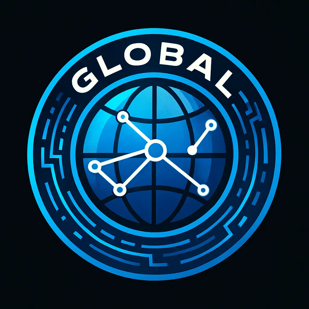 Circular Logo template with stylized globe and digital design