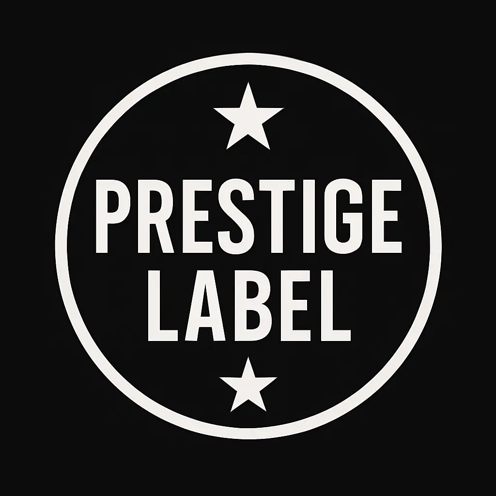 Circular Logo template featuring the phrase 'Prestige Label' with symmetrical stars.