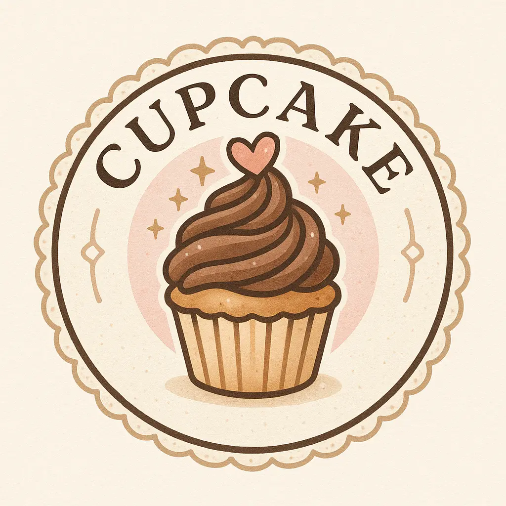Circular Logo template featuring a hand-drawn cupcake with pink accents