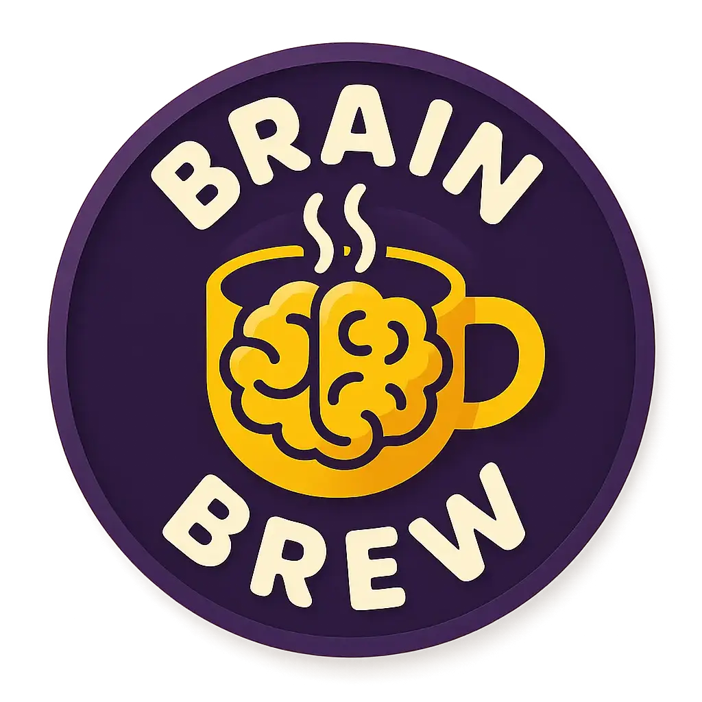 Circular Logo template with 'Brain Brew' text, playful design