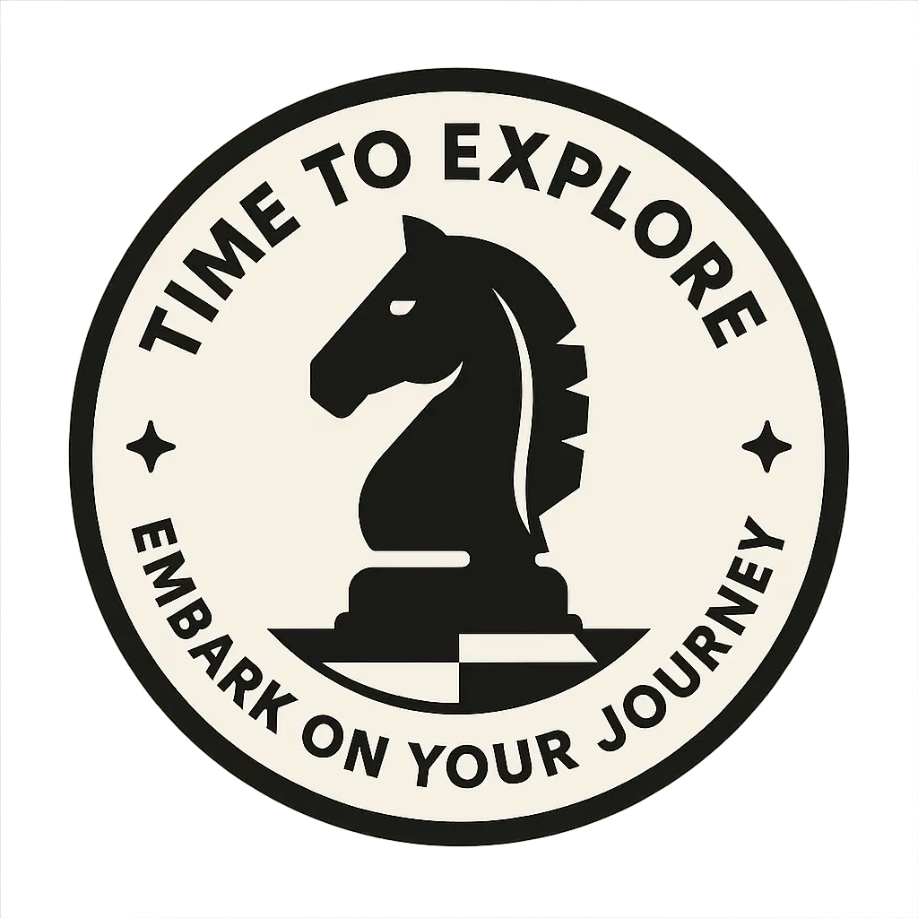 Circular Logo template featuring a chess knight and travel theme.
