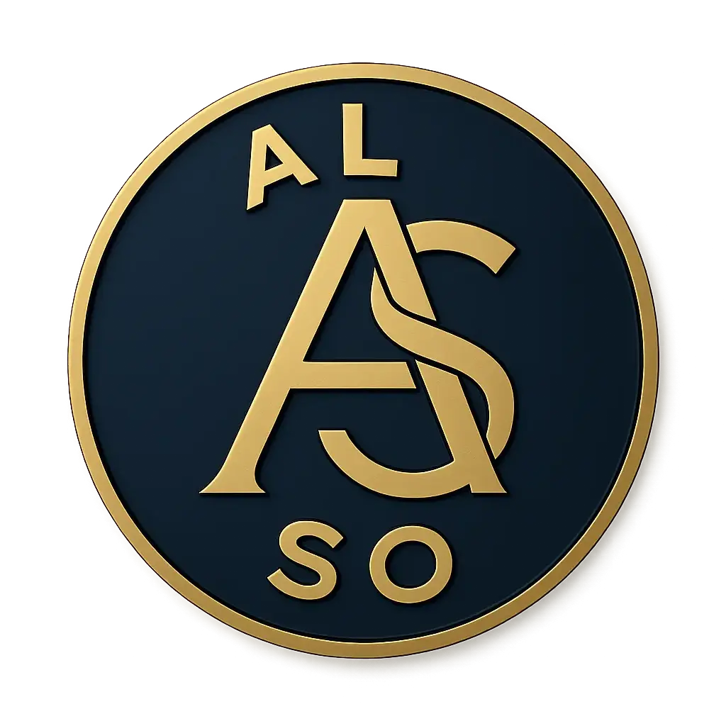 Circular Logo template with 'A' and 'S' monogram in gold and navy blue