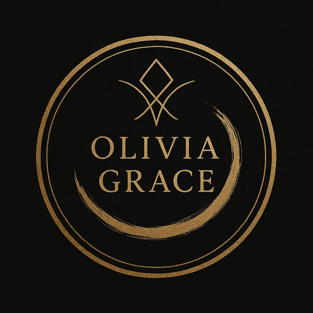 Circular Logo template with gold brushstroke and 'Olivia Grace' text