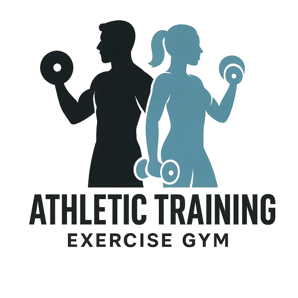 Sports Logo template featuring a male and female athlete lifting dumbbells.