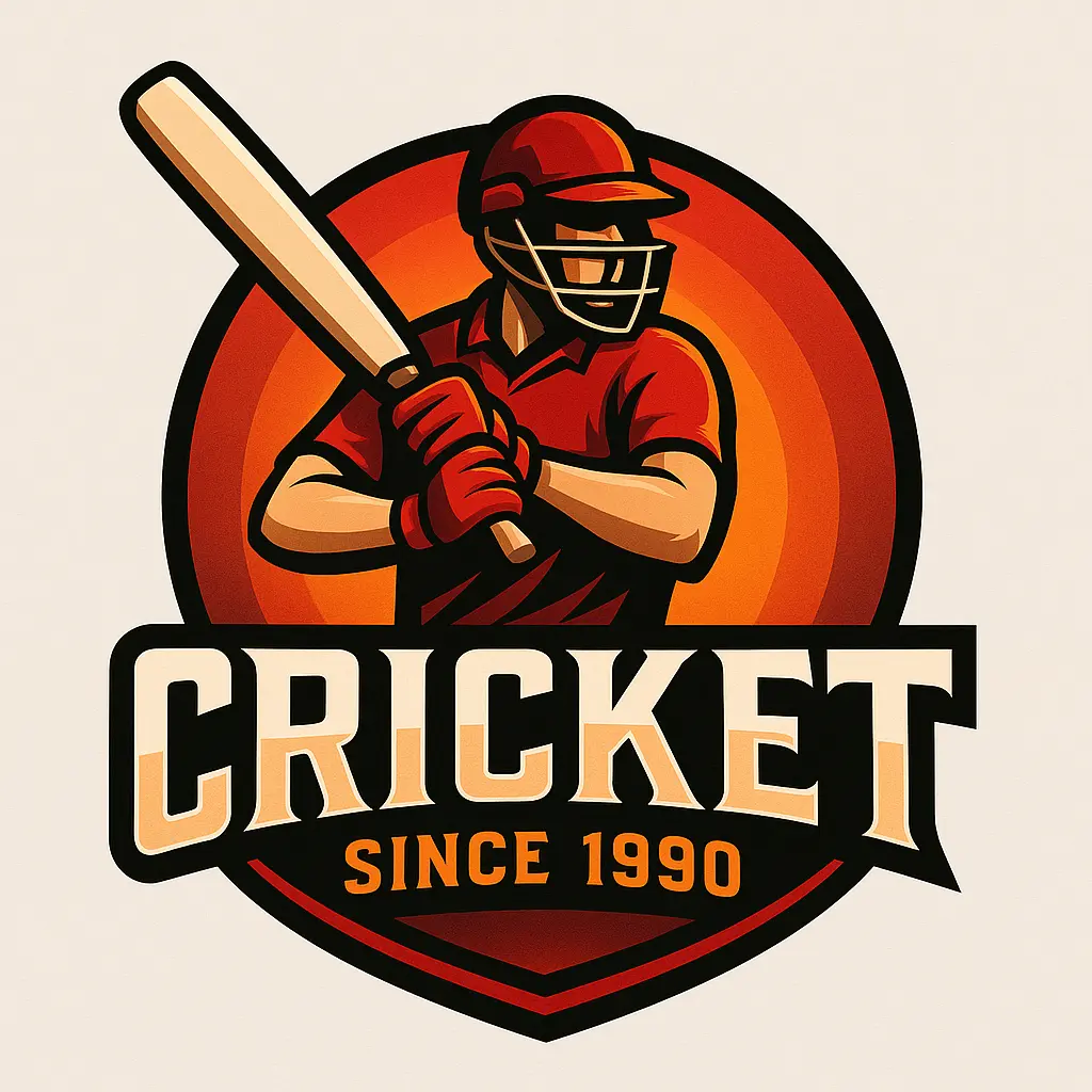 Sports Logo template featuring a dynamic cricket player emblem