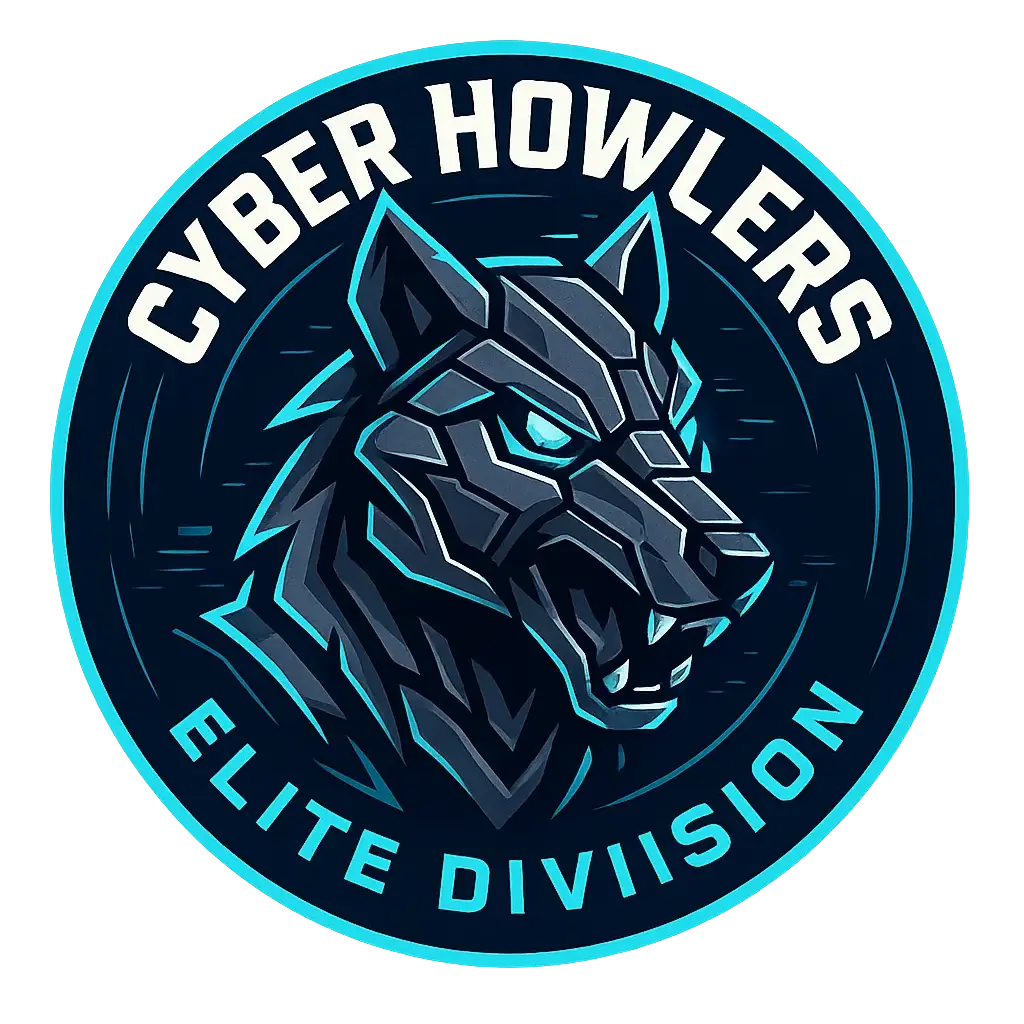 Futuristic Sports Logo template with robotic wolf emblem