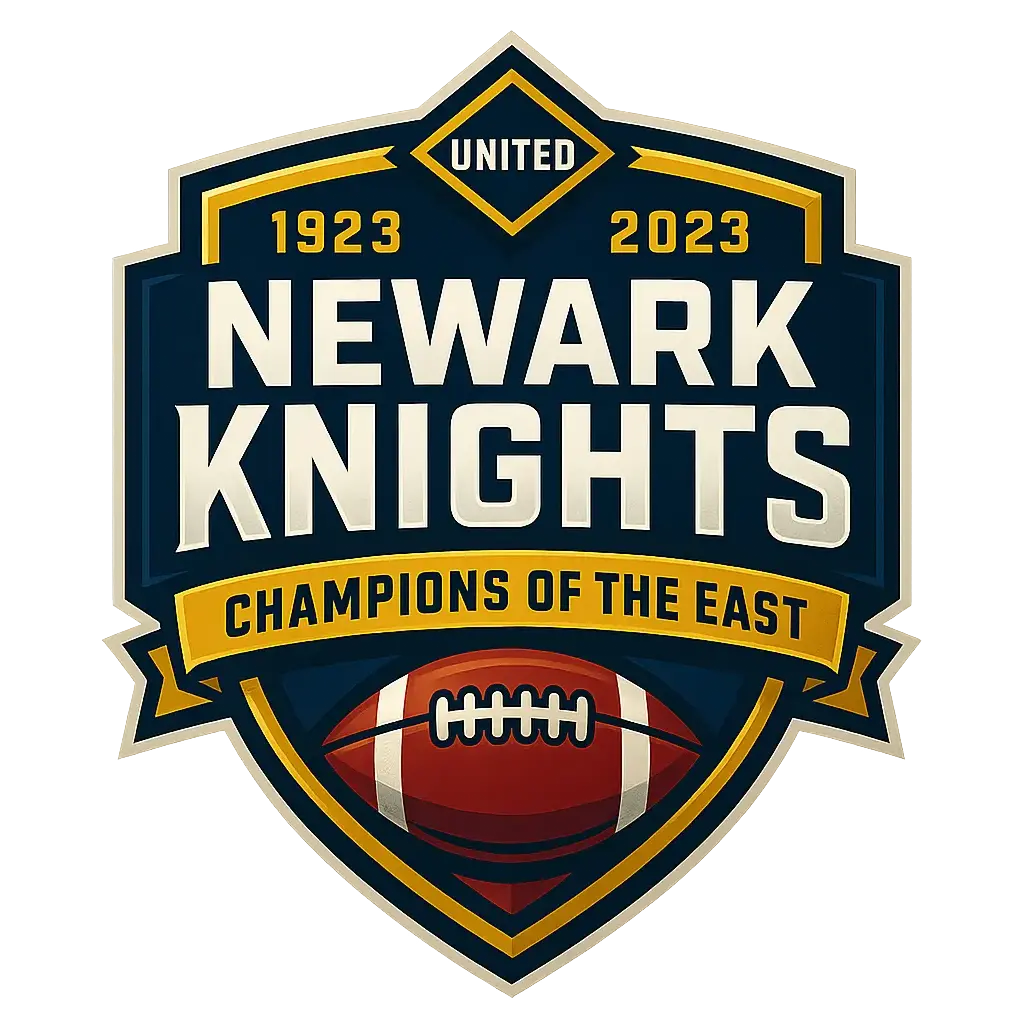 Bold shield-style Sports Logo template with football and ribbon text