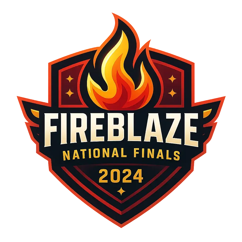 Bold flame-themed Sports Logo template with shield and stars