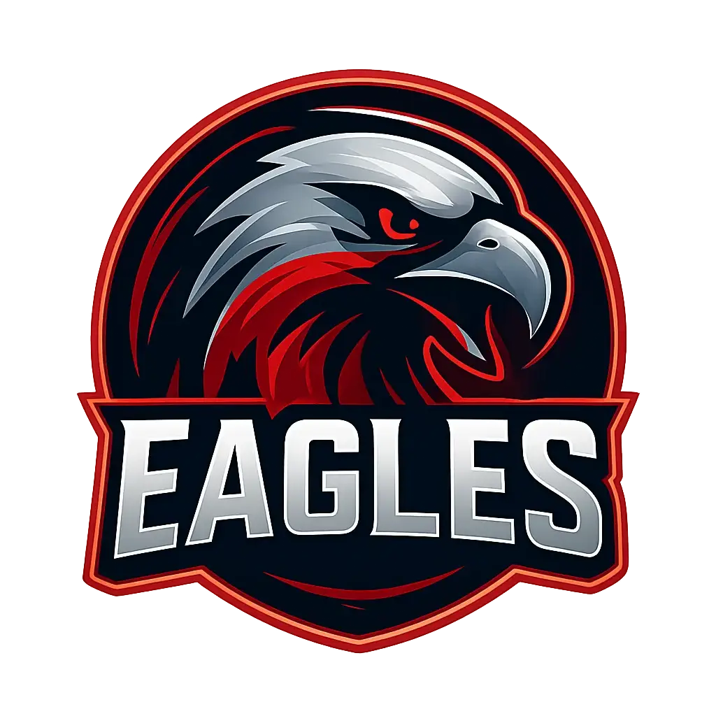 Sports Logo template with a fierce eagle and bold red, silver, black colors