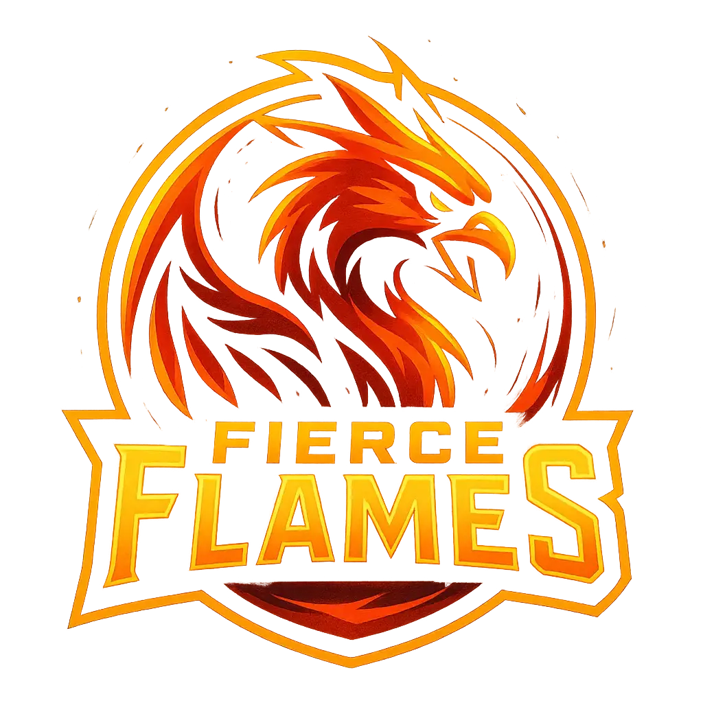 Sports Logo template with bold phoenix and 'FIERCE FLAMES' wordmark