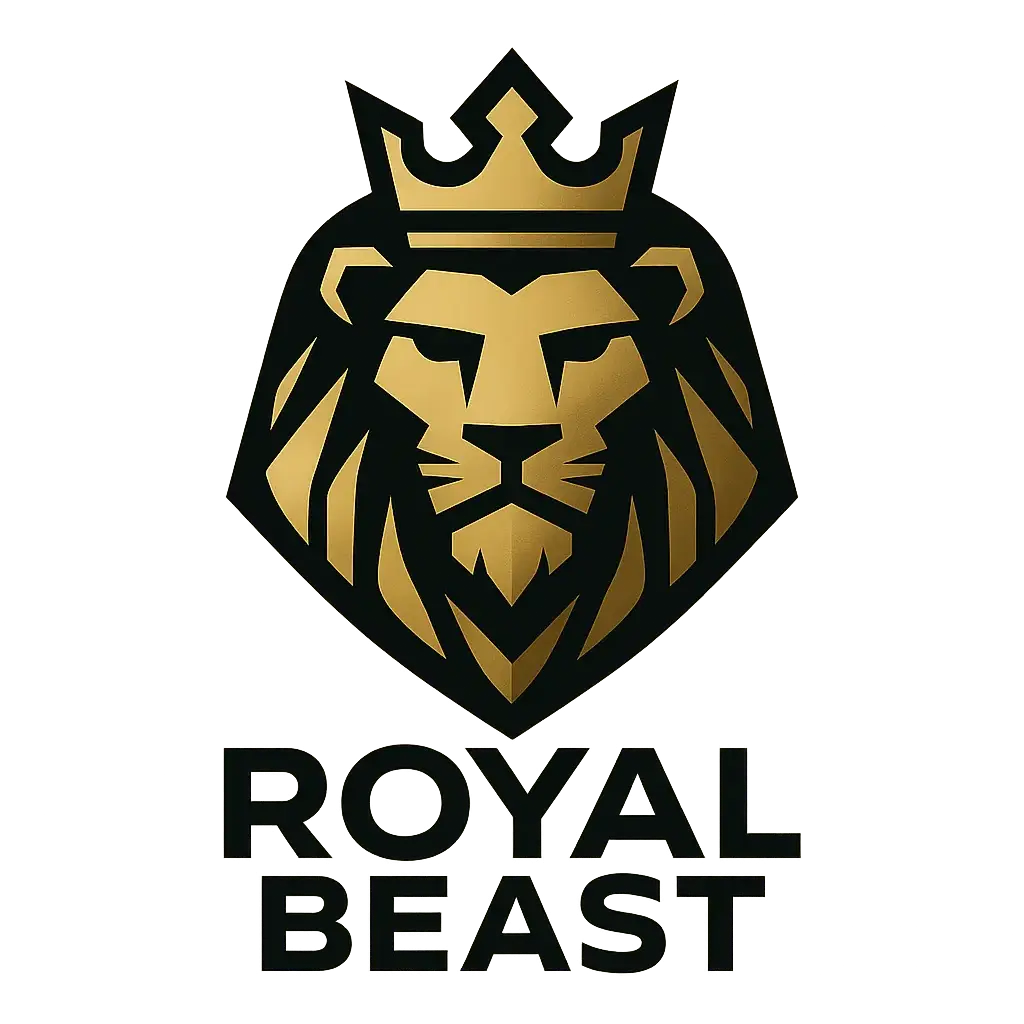 Sports Logo template featuring a lion with a crown in gold and black