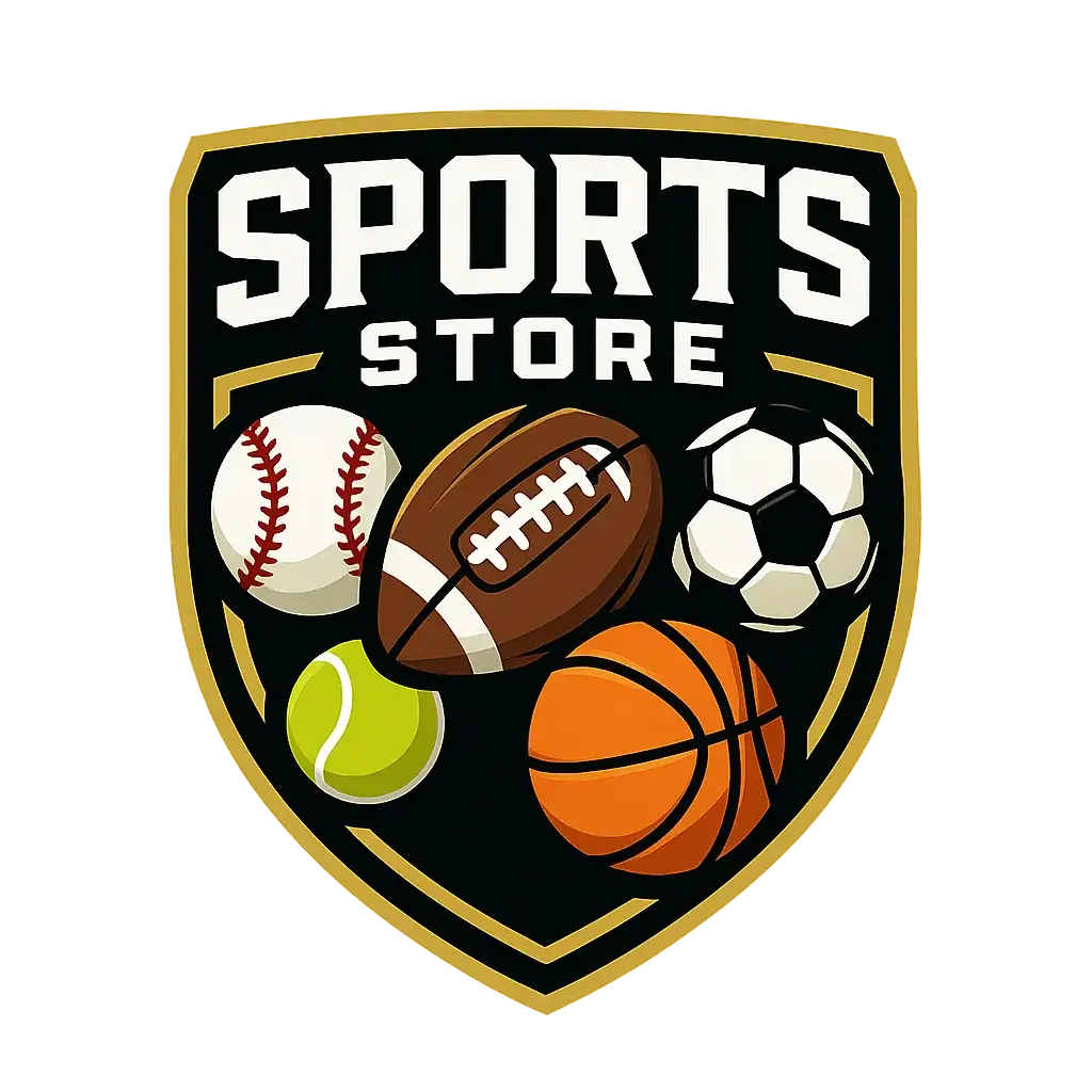 Sports Logo template with various sports balls in shield design