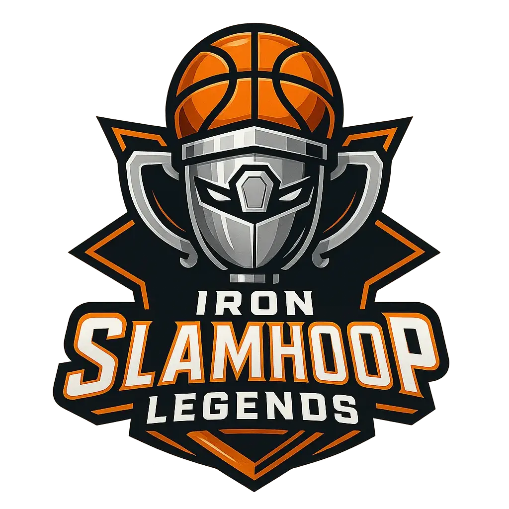 Bold Basketball Logo template with robotic trophy and orange ball