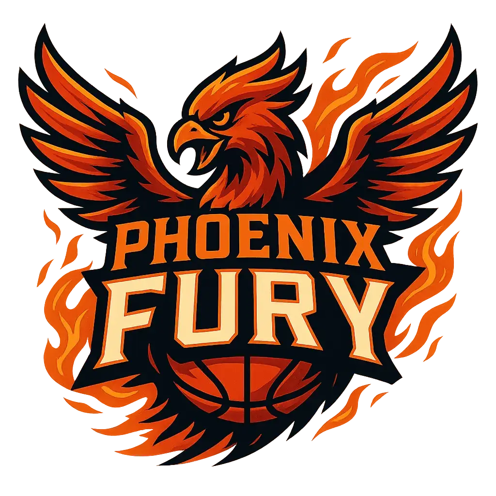 Phoenix Fury Basketball Logo template with fiery phoenix mascot