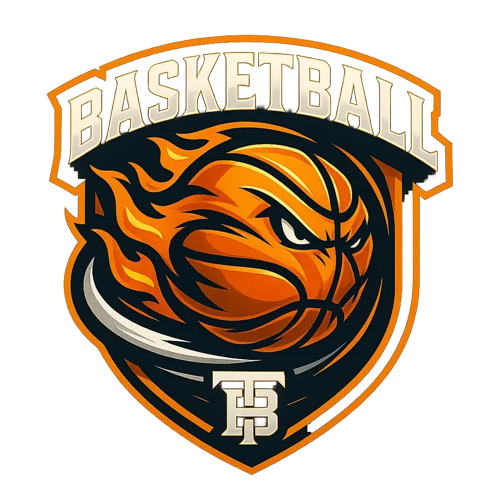 Basketball Logo template with dynamic basketball, flames, and bold text.