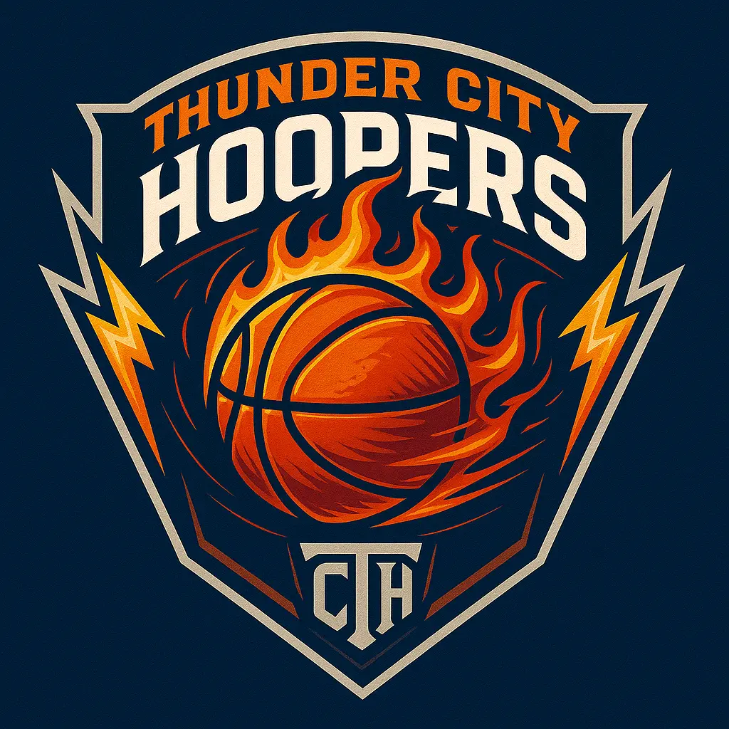 Bold cartoon Basketball Logo template with flaming ball and shield