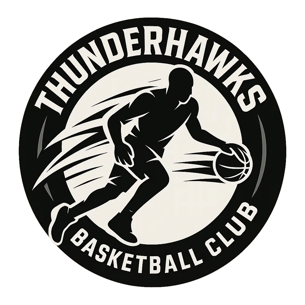 Basketball Logo template with player silhouette dribbling ball