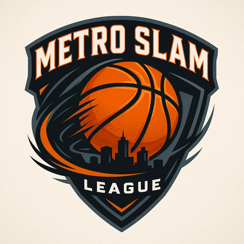 Modern Basketball Logo template with swooshes and skyline