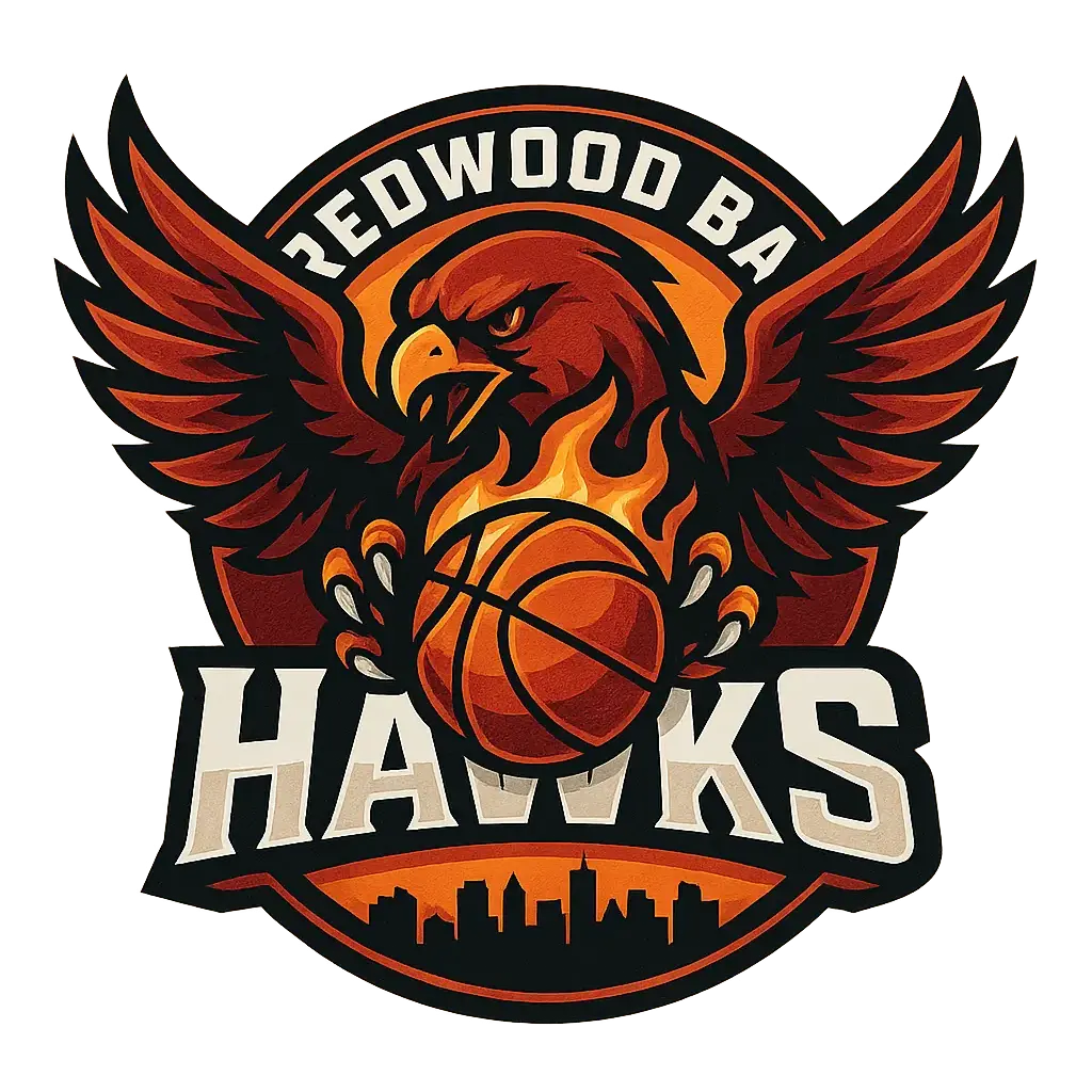 Bold cartoon Basketball Logo template with hawk and flames