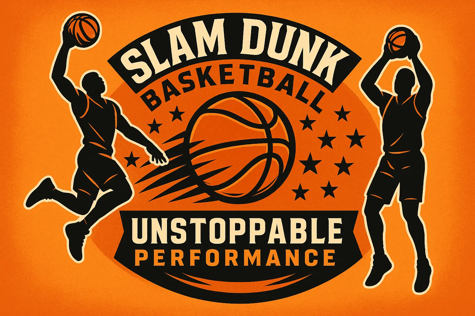 Bold Basketball Logo template with flaming ball and stars