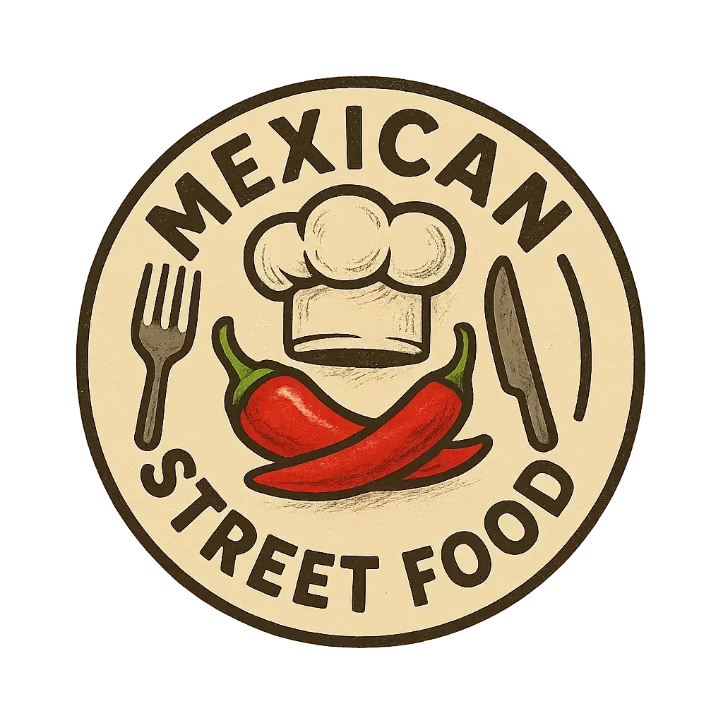 Restaurant Logo template featuring Mexican street food with chef hat and chili pepper.