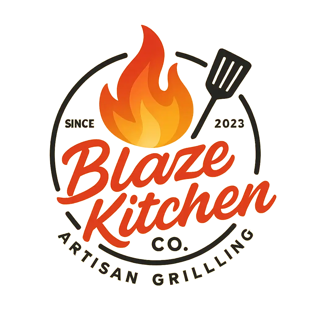 Modern flame-themed Restaurant Logo template with grill elements