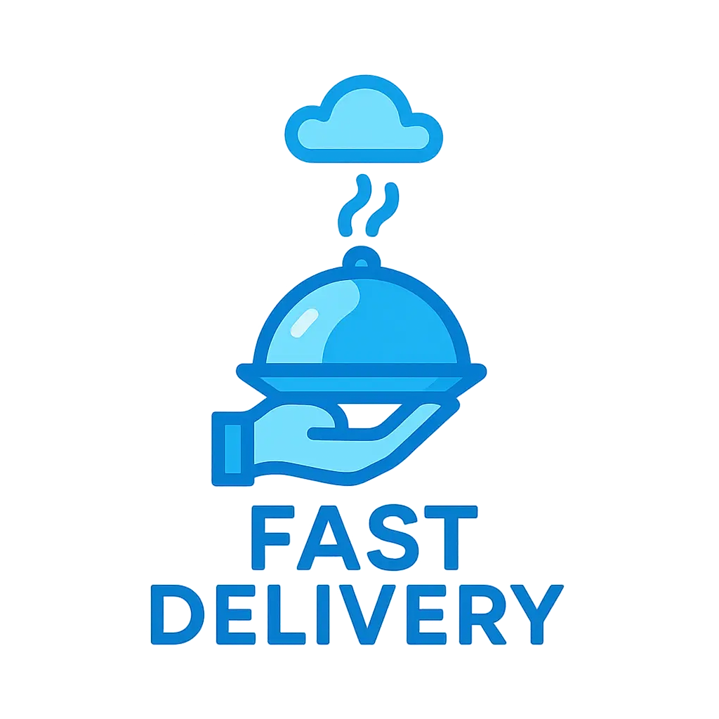 Restaurant Logo template with hand holding cloche, cloud, and steam