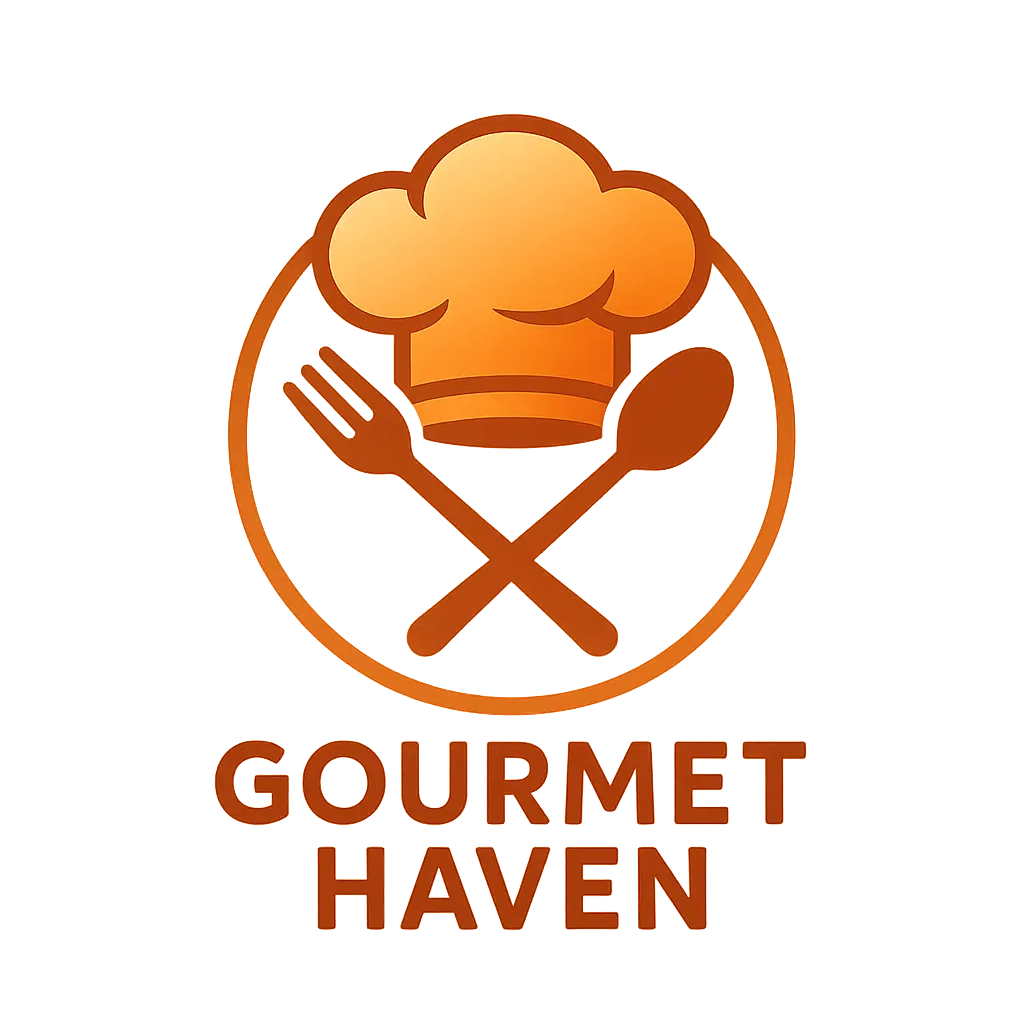 Restaurant Logo template featuring a chef's hat, fork, spoon, and 'Gourmet Haven' text