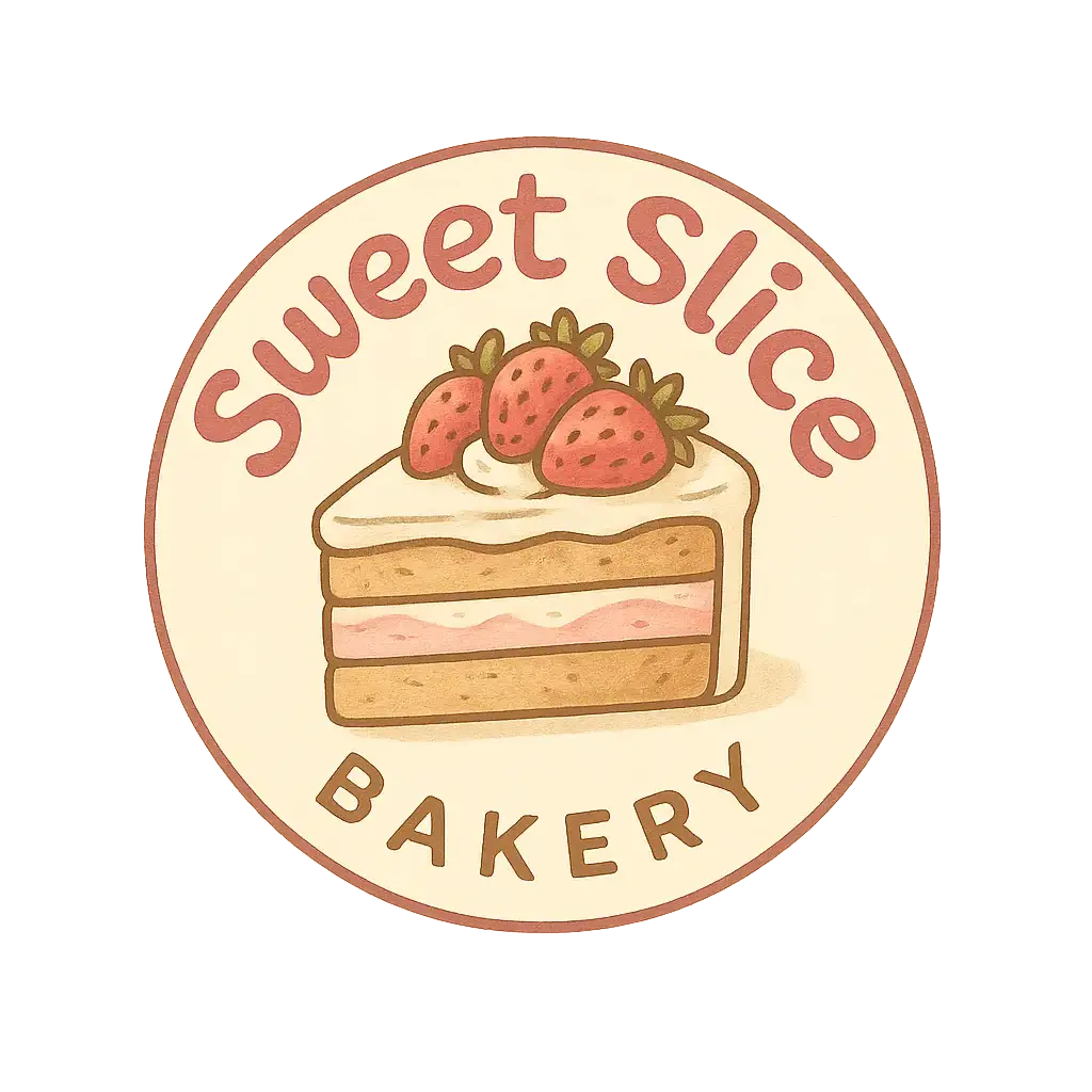 Restaurant Logo template featuring a cake slice and strawberries